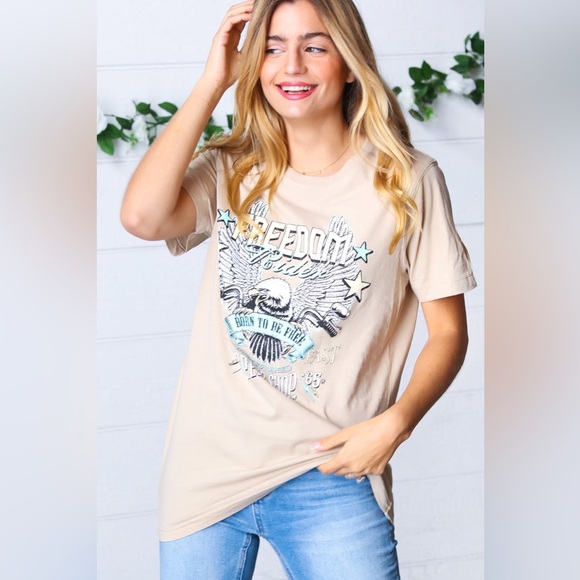 OATMEAL COTTON FREEDOM RIDER GRAPHIC TEE SIZE SMALL NWT - Picture 1 of 4